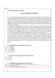 English Worksheet: Test on social problems