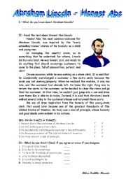 English Worksheet: Abraham Lincoln- Honest Abe
