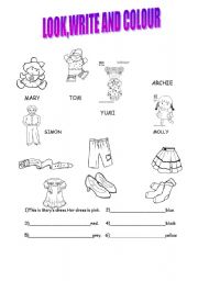 English worksheet: look,write and colour