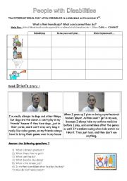 English Worksheet: People with Disabilities (can/cannot)