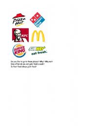 English Worksheet: Junk food and junk food restaurants