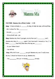 English Worksheet: Mamma Mia Movie Trailer Preview (1/3)