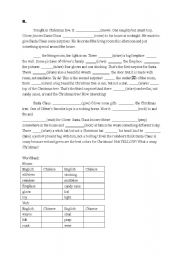 English worksheet: Practice for Christmas, preposition, present continuous Part II