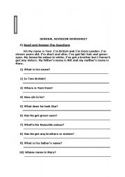 English worksheet: question