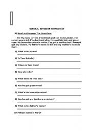 English Worksheet: question