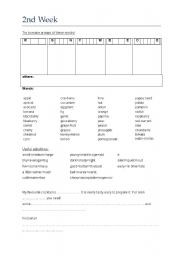 English worksheet: fruits, vegetables, cocktails