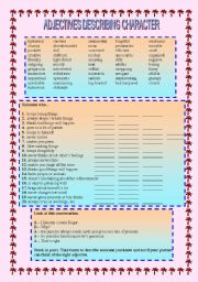 English Worksheet: Character Adjectives