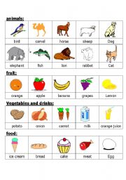 English Worksheet: animals fruits and vegetable