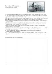 English Worksheet: Industrial Revolution