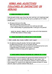 English Worksheet: VERBS AND ADJECTIVES FOLLOWED BY INFINITIVE OR GERUND