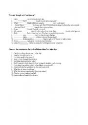 English Worksheet: Present Simple vs. Present Continuous