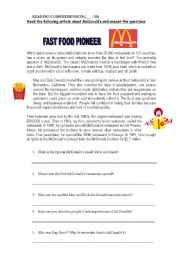 English Worksheet: Fast food pioneer
