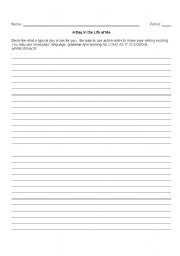 English worksheet: Day in My Life Journal