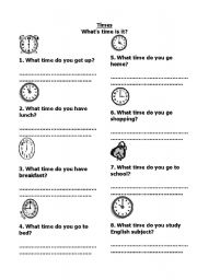 English Worksheet: time in daily activities