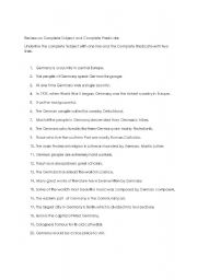 English Worksheet: review subject/predicate