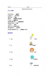 English Worksheet: indefinite articles A /An