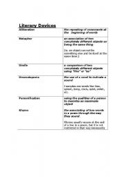 English worksheet: literary devices 