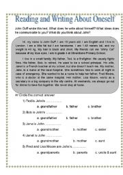 English Worksheet: Reading and writing about Oneself