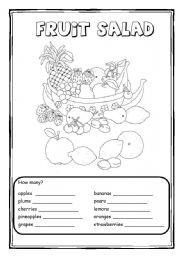 English Worksheet: Fruit Salad - count the fruits