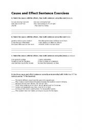 English Worksheet: Cause and Effect Sentence exercise