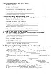 English Worksheet: Reported speech