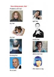 English Worksheet: Describing people. Pictionary. Problem hair