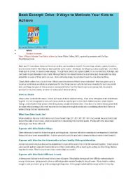 English worksheet: Book Excerpt: Drive: 9 Ways to Motivate Your Kids to Achieve 