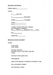 English Worksheet: Describe your friend