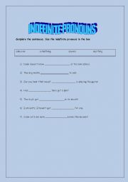 English Worksheet: indefinite pronouns