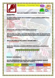 English worksheet: Answer key printabls Science (3 pages)