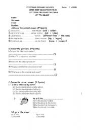 English worksheet: exam for 7 grades