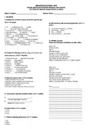 English worksheet: exam for 9th grade