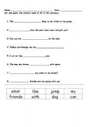 English Worksheet: Cut and Paste Sentences