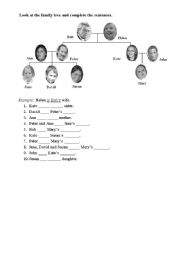 English Worksheet: Family tree gap-filling