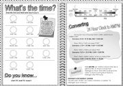 English Worksheet: WHATS THE TIME? Free NOTEBOOK layout - PRINTER FRIENDLY