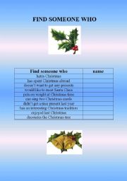 English worksheet: Christmas - Find someone who
