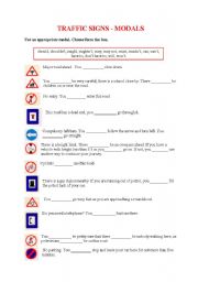 English Worksheet: TRAFFIC SIGNS - MODALS