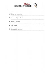 English worksheet: Find the mistake