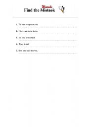 English Worksheet: Find the mistake