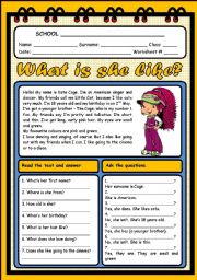 English Worksheet: WHAT IS SHE LIKE? (2 PAGES)