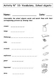 Vocabulary:  School Objects