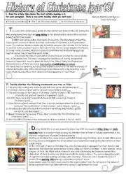 English Worksheet: History of Christmas part3-Black&White+GERUND-PARTICIPLE with KEY