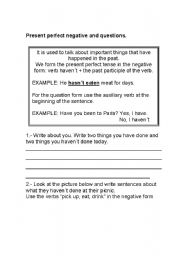 English worksheet: PRESENT PERFECT (NEGATIVE AND INTERROGATIVE