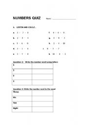 English worksheet: Numbers Quiz