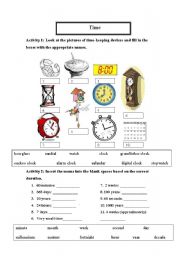 English Worksheet: Time: (time-telling devices, durations, telling the time)