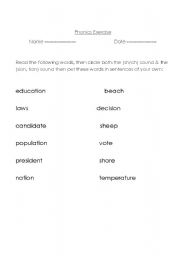 English worksheet: Phonics sh, ch, tion