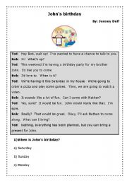 English worksheet: Johns Birthday