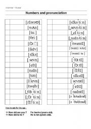 English worksheet: numbers and probounciation