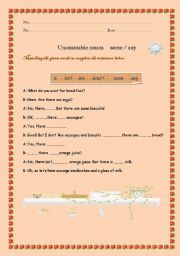 English Worksheet: uncountable nouns
