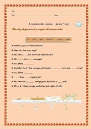 English worksheet: uncountable nouns